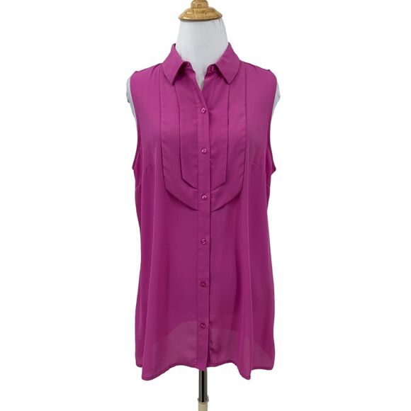 Banana Republic Blouse Womens M Medium Orchid Sleeveless Button Up Pleated Chest - Picture 1 of 11